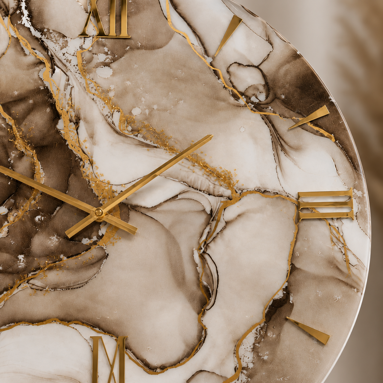 AURUM | Orologio Design Ø 80 cm in Legno con Finitura Effetto Marmo in Resina