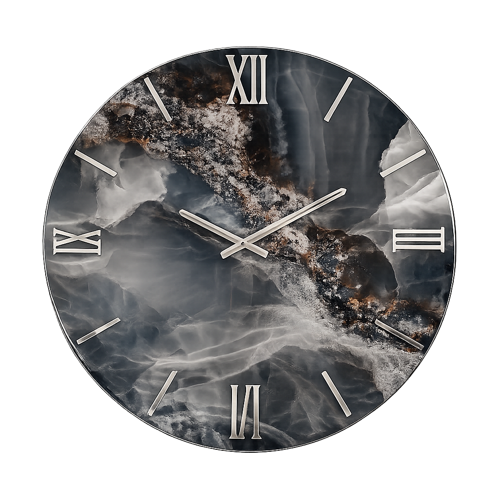 OBSIDIAN | Orologio Design Ø 60 cm in Legno con Finitura Effetto Marmo in Resina