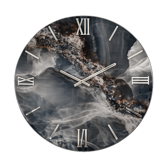 OBSIDIAN | Orologio Design Ø 60 cm in Legno con Finitura Effetto Marmo in Resina