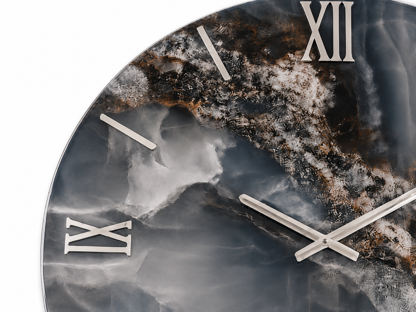 OBSIDIAN | Orologio Design Ø 60 cm in Legno con Finitura Effetto Marmo in Resina