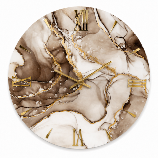 AURUM | Orologio Design Ø 80 cm in Legno con Finitura Effetto Marmo in Resina
