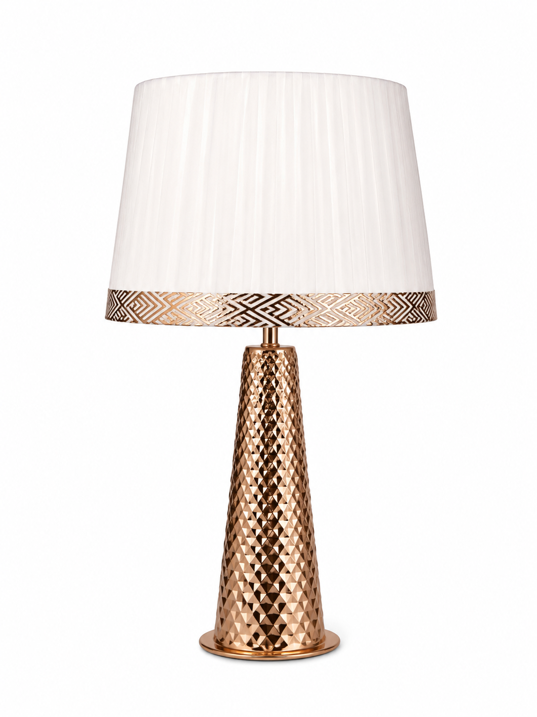 Lampada da Tavolo Oro Rosa con Paralume Plissettato – Lampada Elegante per Soggiorno e Camera