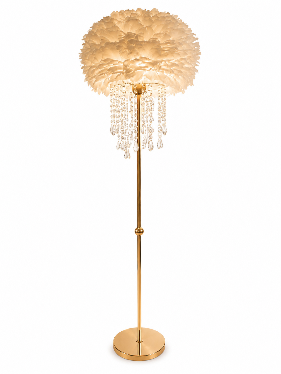 Lampada da Terra | Piume e Cristalli | Oro e Bianco | Design Glamour