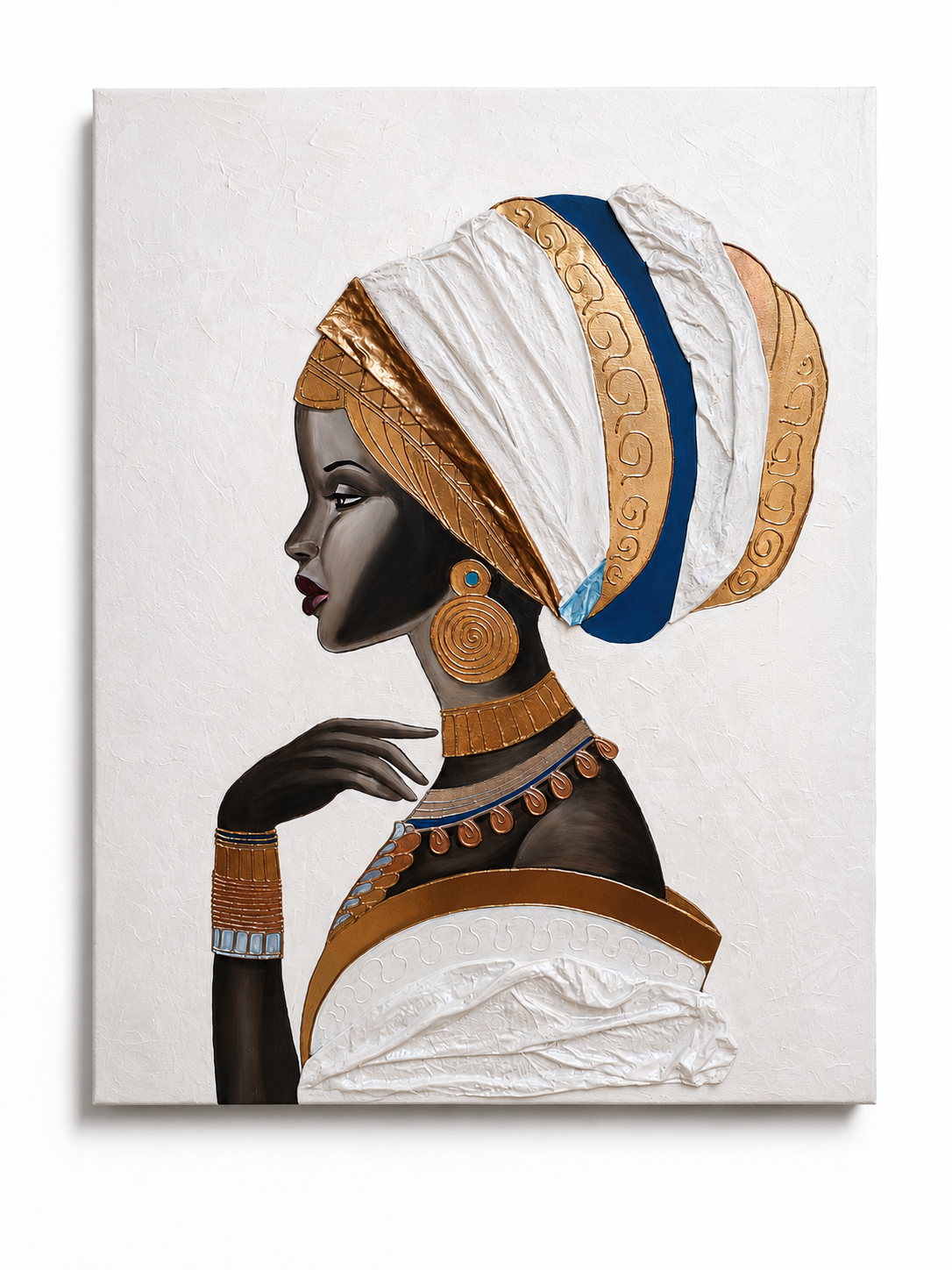 Quadro Materico Donna Africana Moderna 80x120 cm – Opera Contemporanea Elegante
