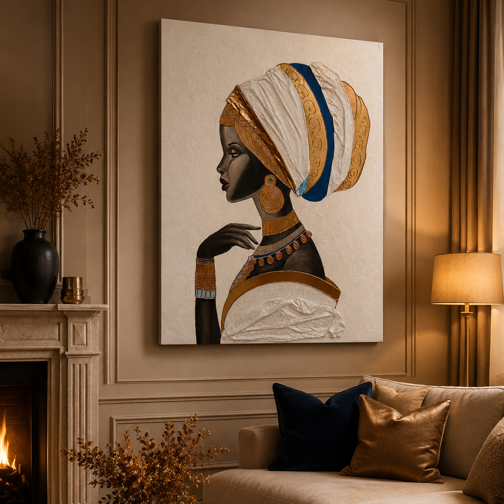 Quadro Materico Donna Africana Moderna 80x120 cm – Opera Contemporanea Elegante