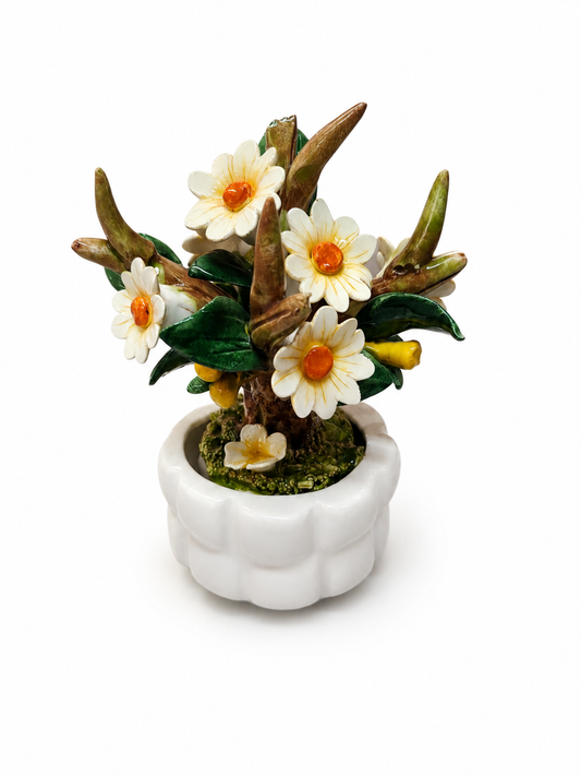 Albero in Ceramica con Margherite e Vaso Bianco – Soprammobile Artigianale Decorativo