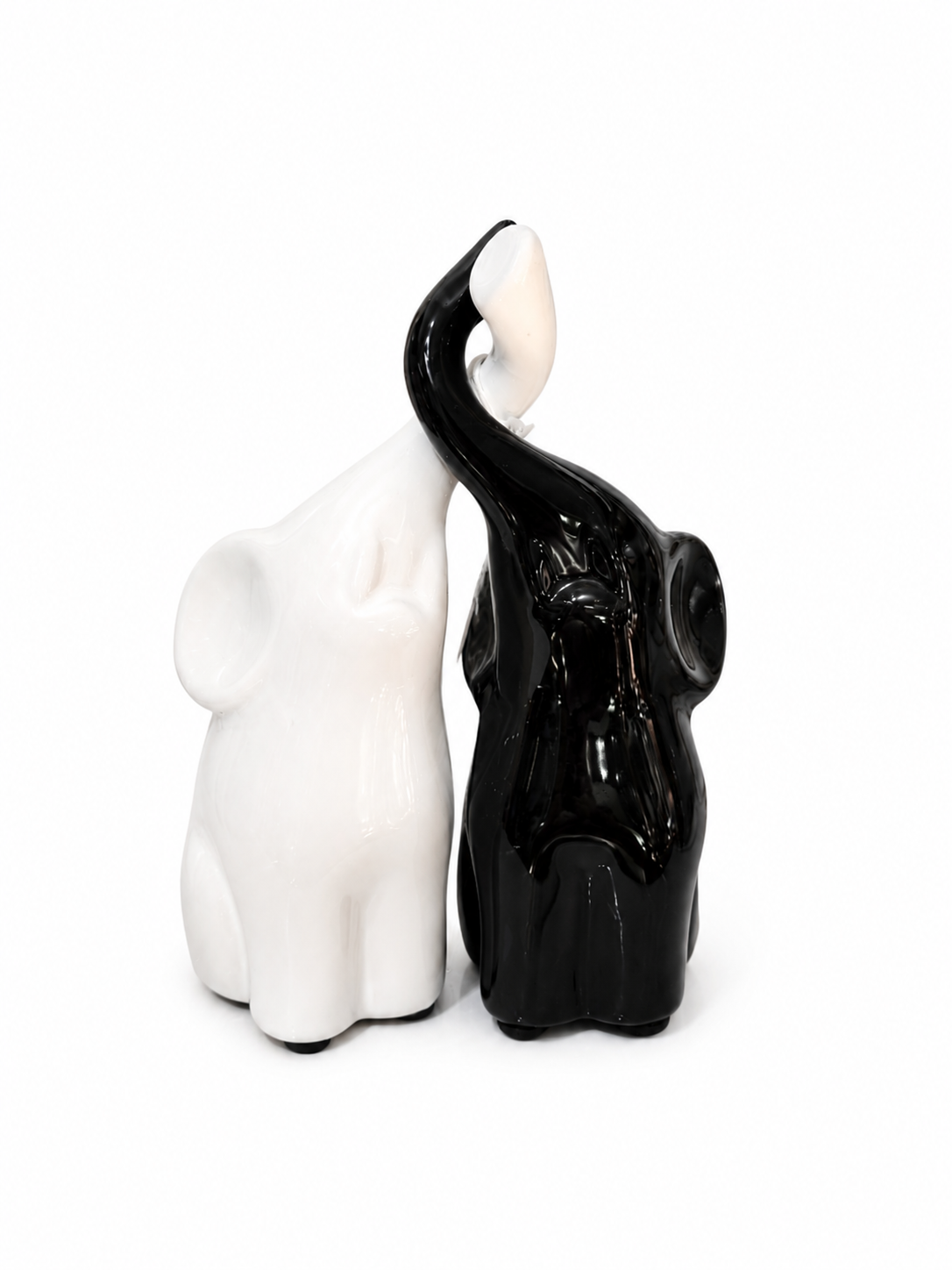 Coppia di Elefanti in Ceramica Bianco & Nero – Simbolo di Amore e Fortuna