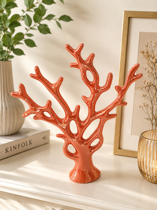 Corallo Decorativo in Ceramica Rosa Lucido – Scultura Moderna per Arredo Casa