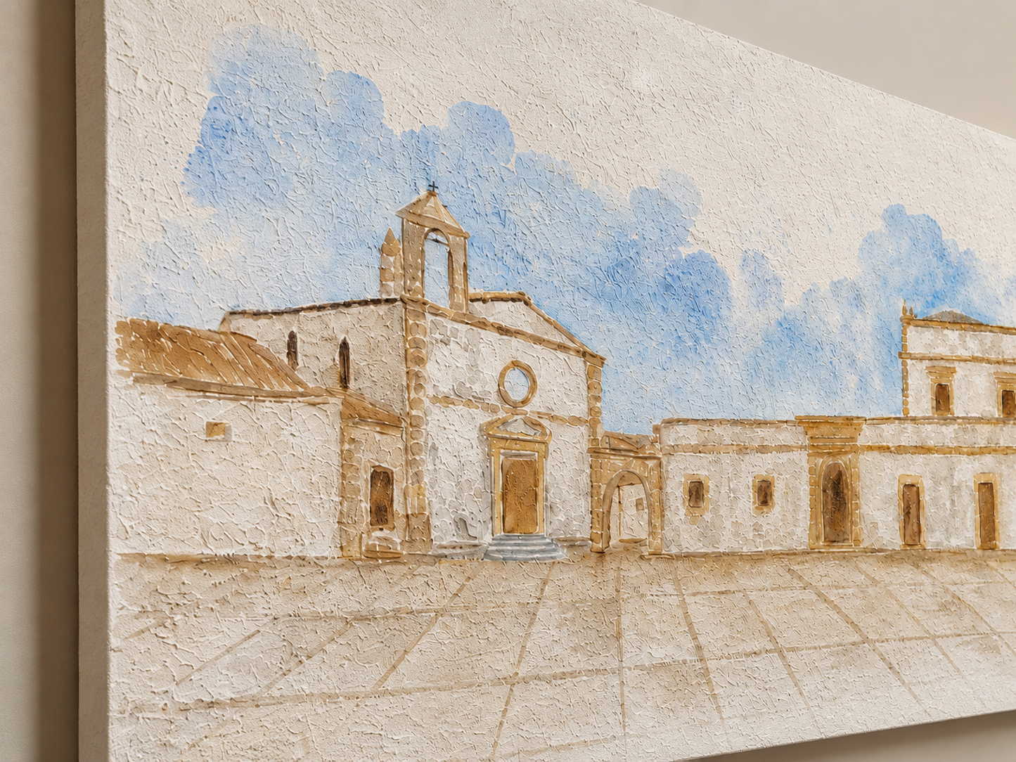 Quadro su Tela Materica Paesaggio Mediterraneo – Dipinto Decorativo con Effetto Intonaco