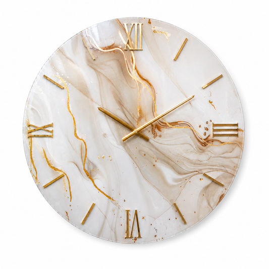 Champagne Gold | Orologio Design Ø 60 cm in Resina e Legno Effetto Marmo Champagne