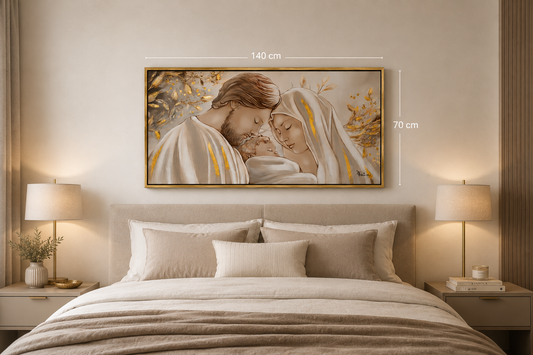Capezzale Sacra Famiglia Moderno con Foglia Oro – Quadro Religioso 70x140 cm