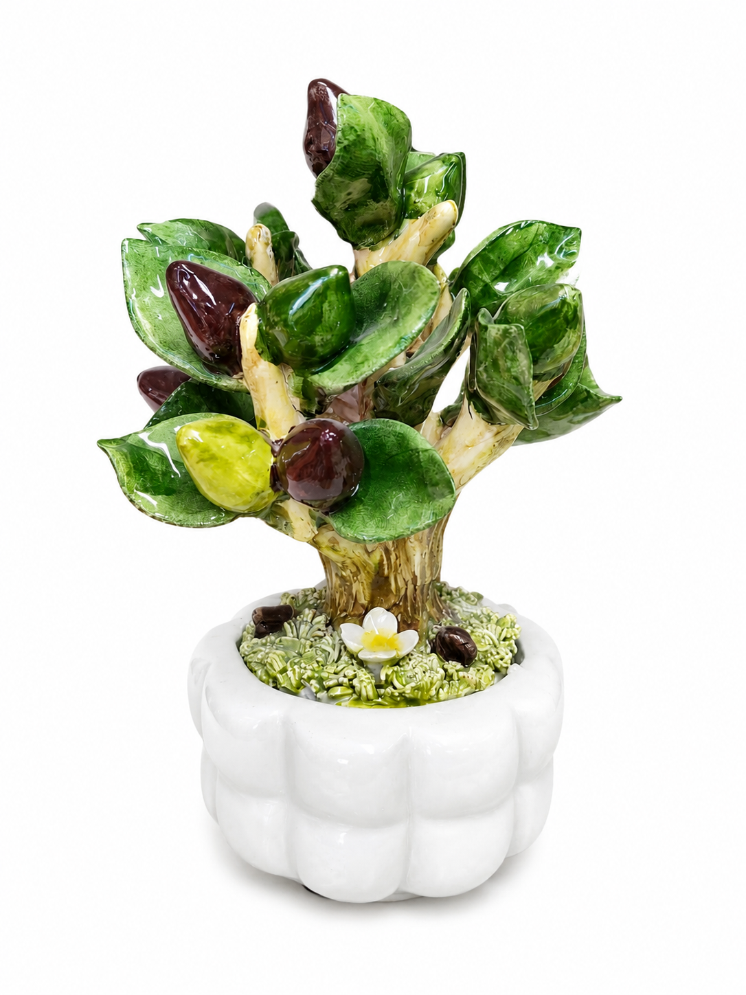 Ulivo in Ceramica Decorativo con Vaso Bianco – Scultura Artigianale per Arredo Casa