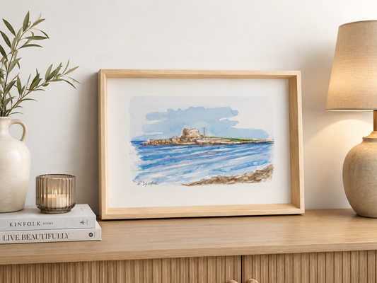 Isola delle correnti – Acquarello Originale 35×25 cm con Cornice in Legno