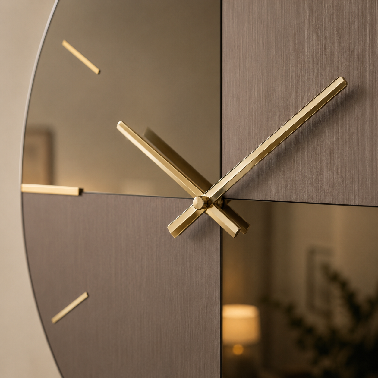 BRONZE | Orologio Design Ø 80 cm in Legno e Specchio Bronzato
