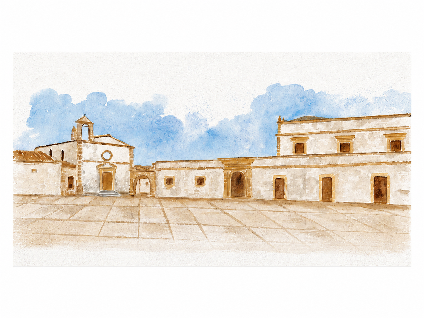 Quadro su Tela Materica Paesaggio Mediterraneo – Dipinto Decorativo con Effetto Intonaco