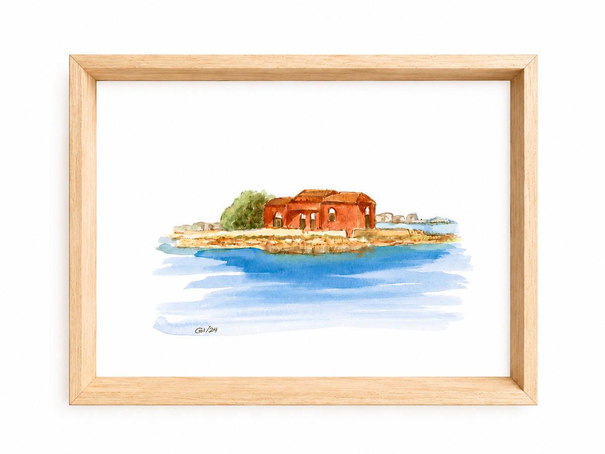 Isolotto Brancati – Acquarello Originale 35×25 cm con Cornice in Legno