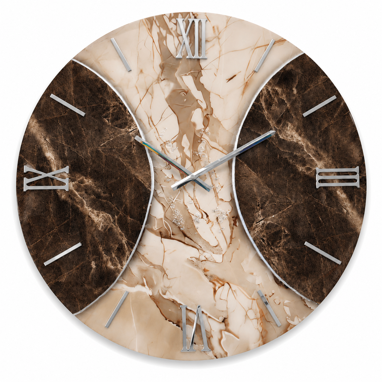 ONYX | Orologio Design Ø 60 cm in Legno con Finitura Effetto Marmo in Resina