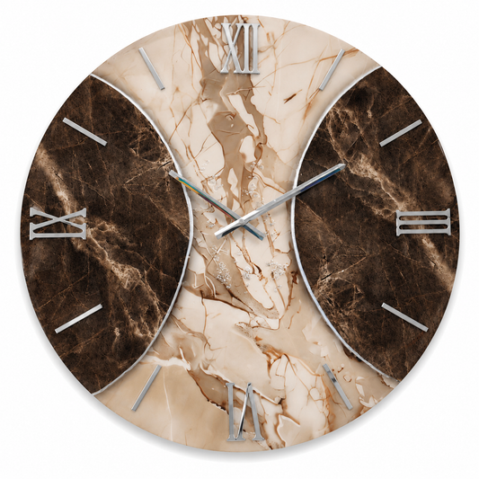 ONYX | Orologio Design Ø 60 cm in Legno con Finitura Effetto Marmo in Resina