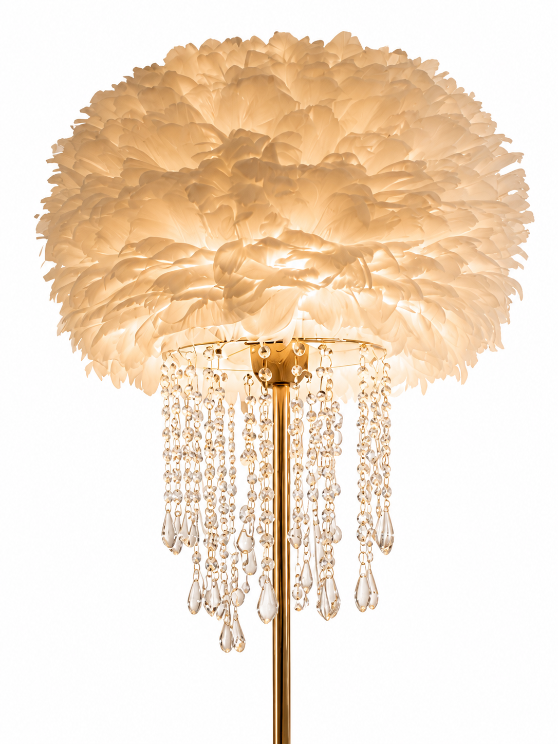 Lampada da Terra | Piume e Cristalli | Oro e Bianco | Design Glamour