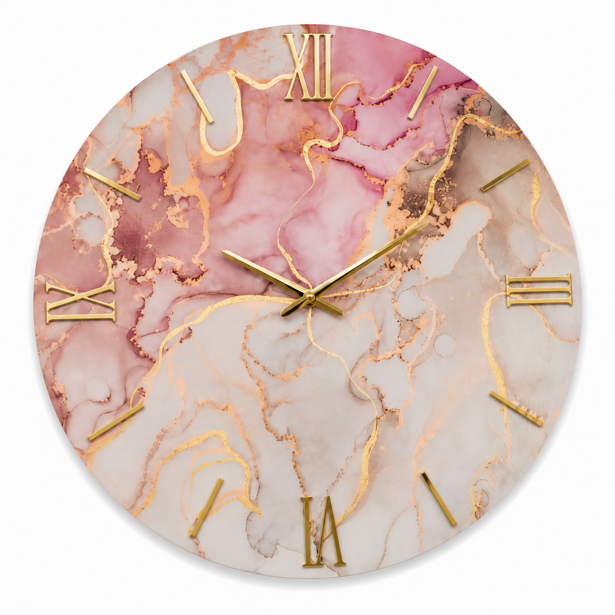 ROSA AURUM | Orologio Design Ø 60 cm in Legno con Finitura Effetto Marmo in Resina