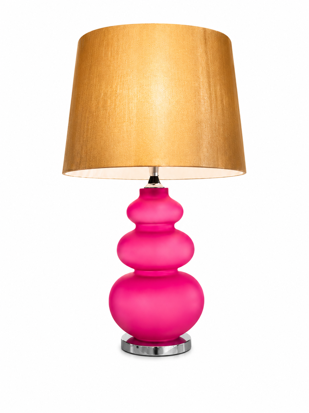 Lampada da Tavolo Fucsia in Vetro Satinato con Paralume Oro – Design Moderno per Soggiorno e Camera