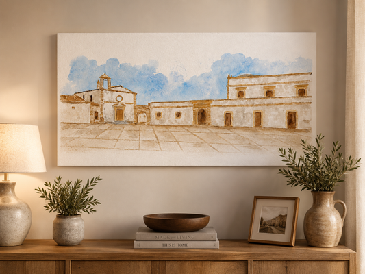 Quadro su Tela Materica Paesaggio Mediterraneo – Dipinto Decorativo con Effetto Intonaco