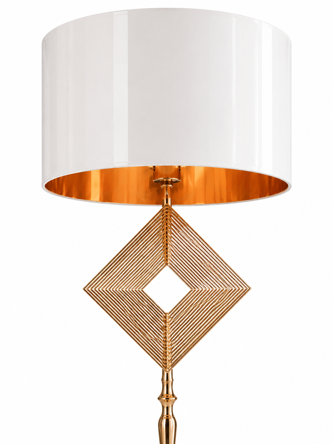 Lampada da Terra | Paralume Bianco | Struttura Oro Geometrica | Design Modern Glam