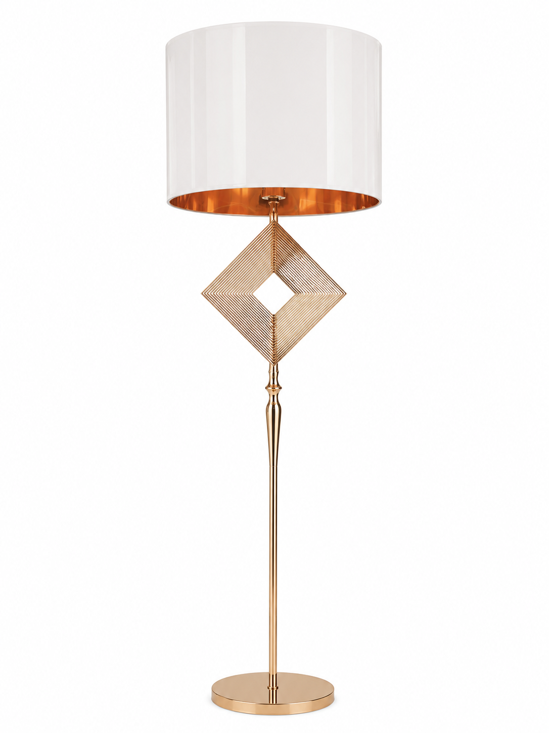 Lampada da Terra | Paralume Bianco | Struttura Oro Geometrica | Design Modern Glam