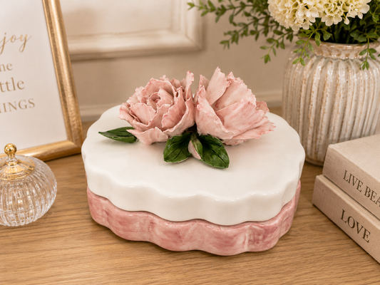 Portagioie in Ceramica con Fiori Rosa – Scatola Decorativa Elegante per Gioielli e Oggetti