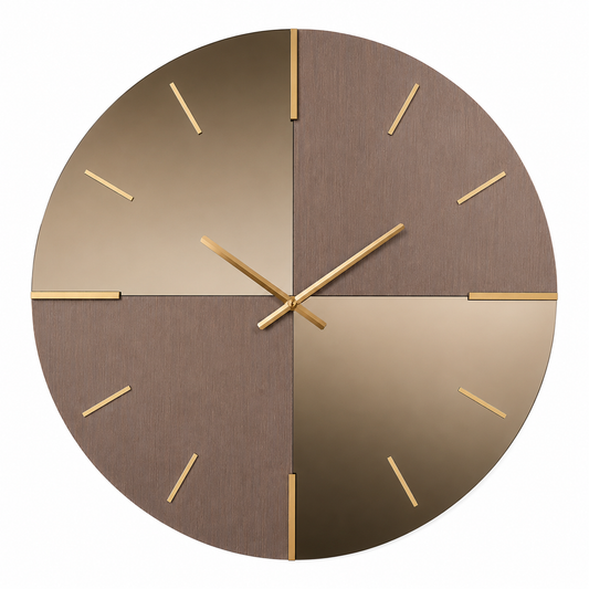 BRONZE | Orologio Design Ø 80 cm in Legno e Specchio Bronzato