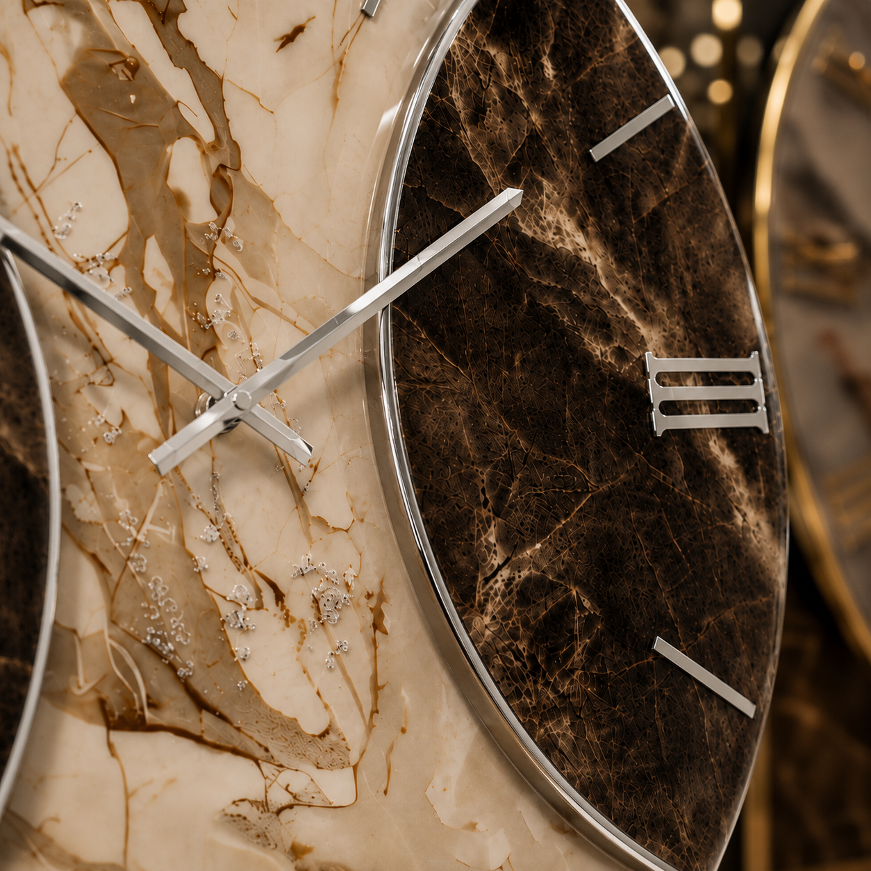 ONYX | Orologio Design Ø 60 cm in Legno con Finitura Effetto Marmo in Resina