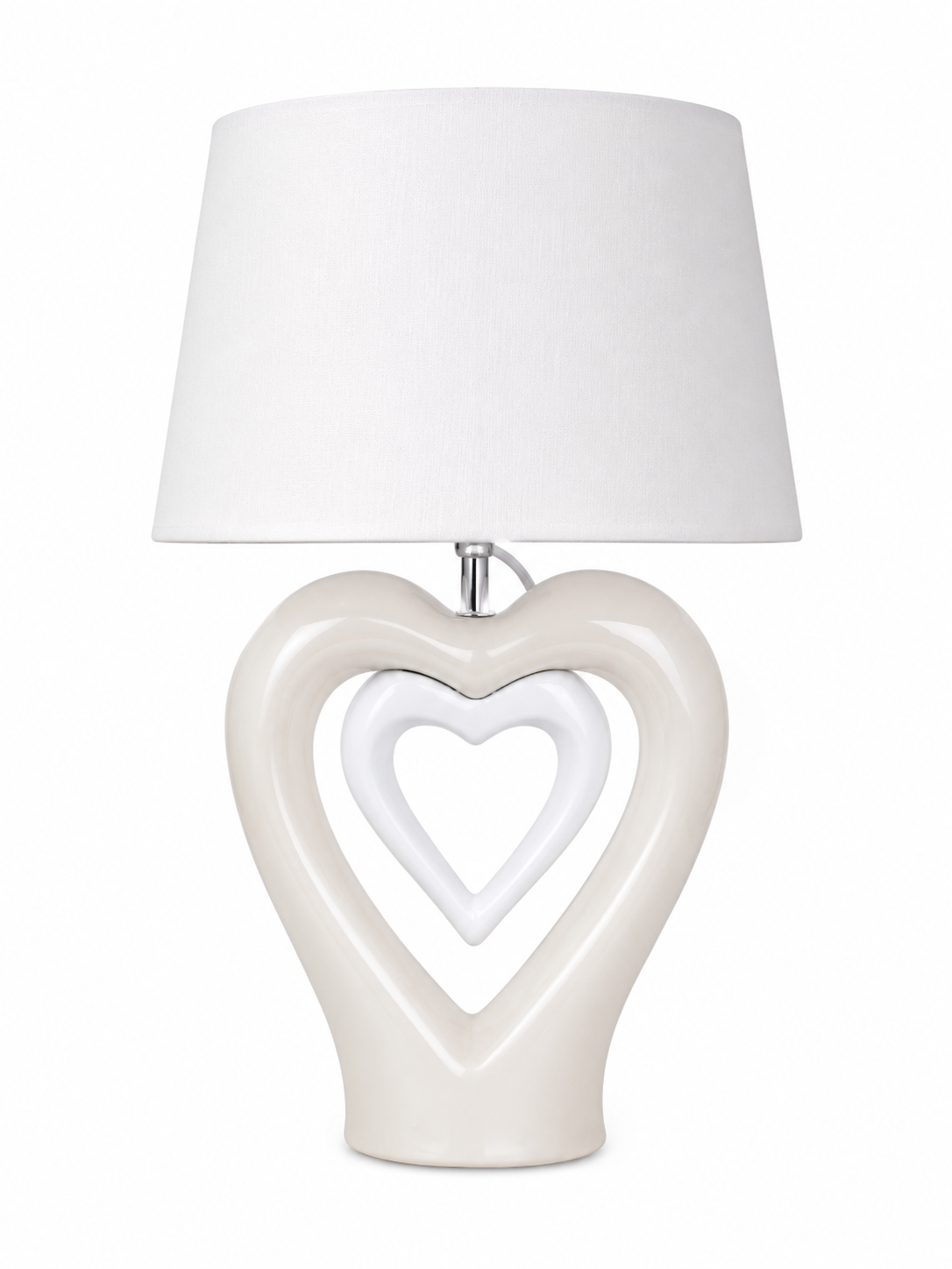 Lampada da Tavolo Cuore in Ceramica Bianca con Paralume in Tessuto – Lampada Decorativa