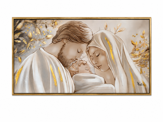 Capezzale Sacra Famiglia Moderno con Foglia Oro – Quadro Religioso 70x140 cm