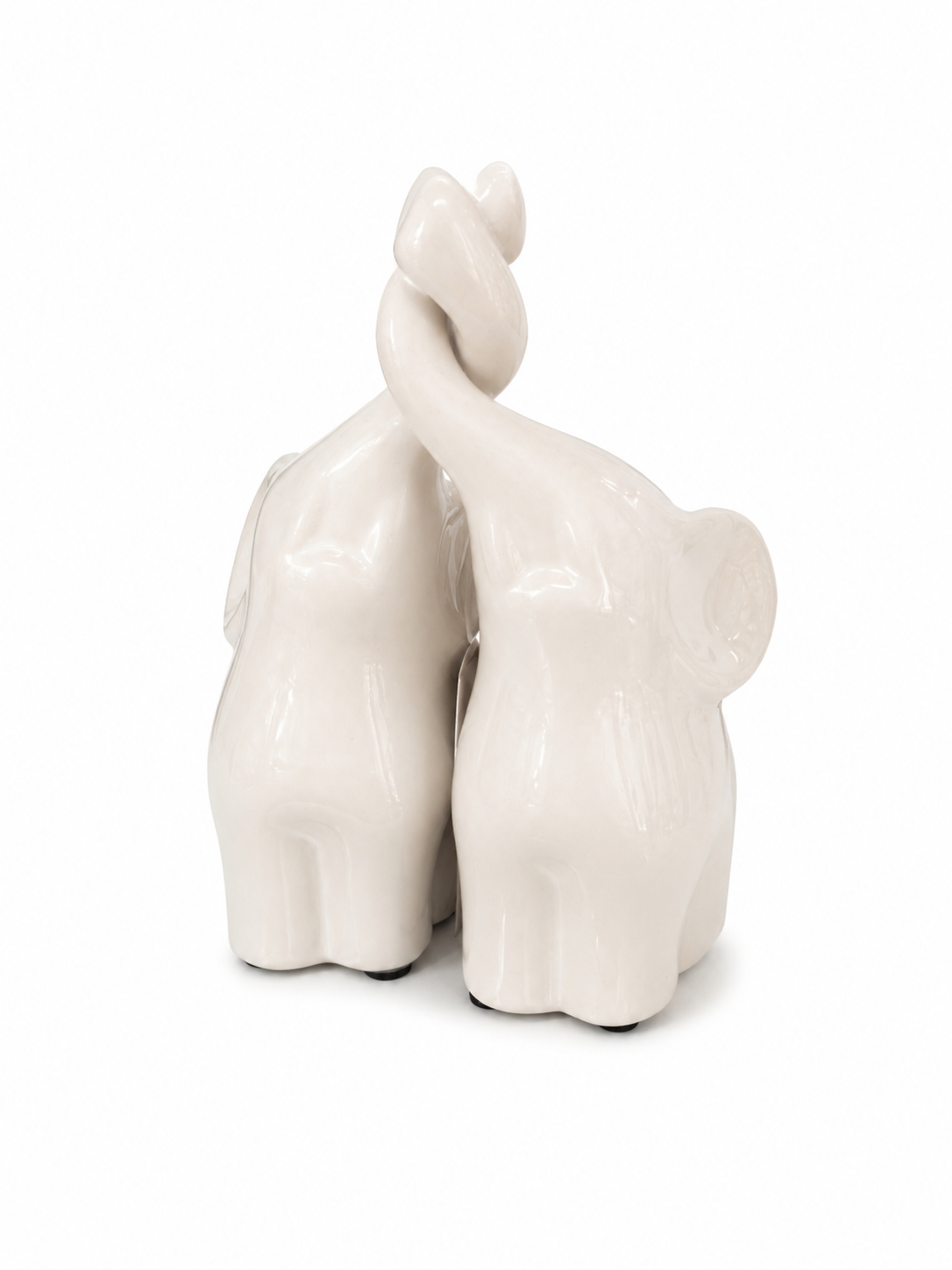 Coppia di Elefanti in Ceramica Bianca e Tortora – Scultura Decorativa Simbolo di Amore e Fortuna