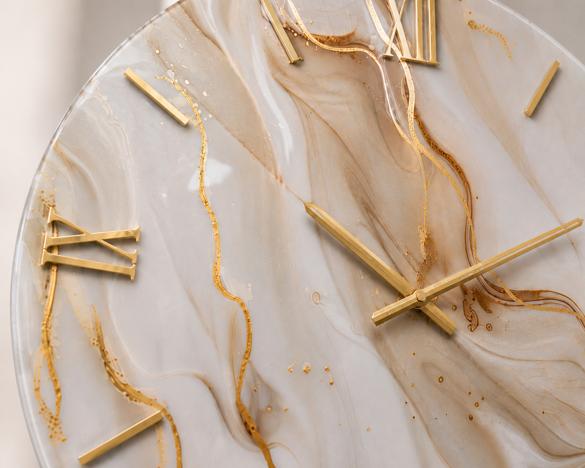 Champagne Gold | Orologio Design Ø 60 cm in Resina e Legno Effetto Marmo Champagne