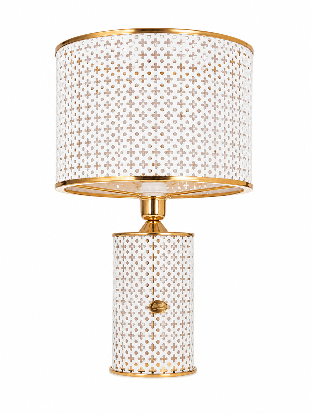 Lampada da Tavolo Bianca e Oro con Paralume Traforato – Lampada Decorativa Elegante