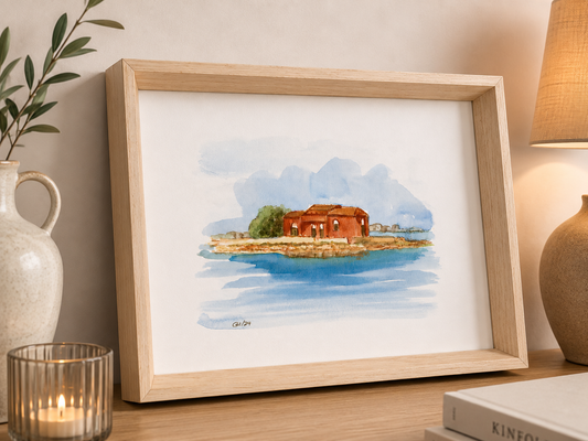 Isolotto Brancati – Acquarello Originale 35×25 cm con Cornice in Legno